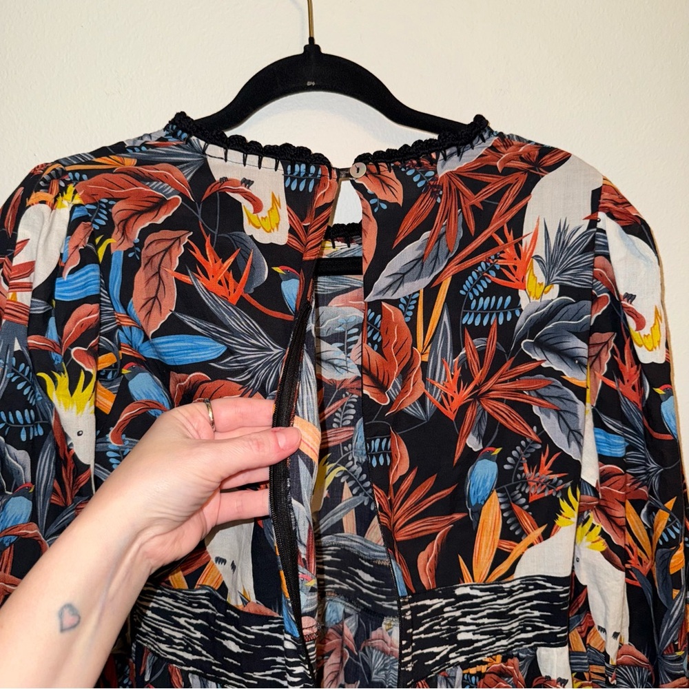 NEW Connor & Blake Lea Printed Cotton Maxi Dress Medium Cockatoo Bird boho - Picture 11 of 15